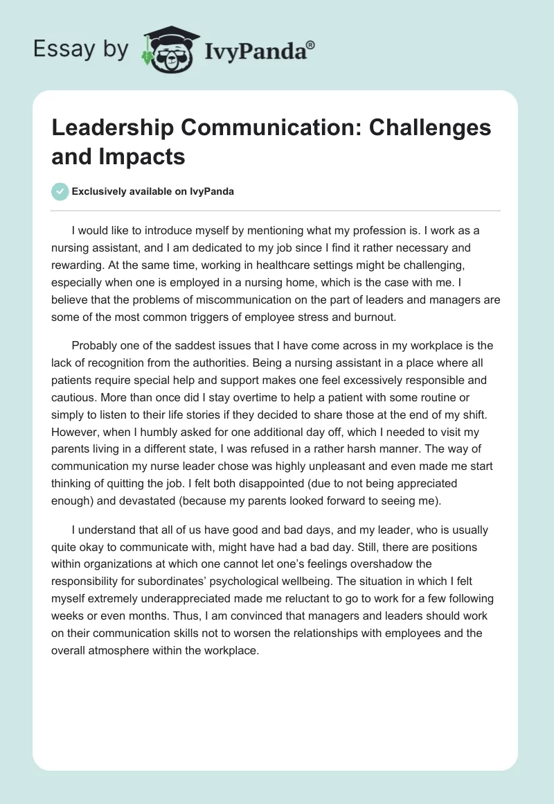 Leadership Communication: Challenges and Impacts. Page 1
