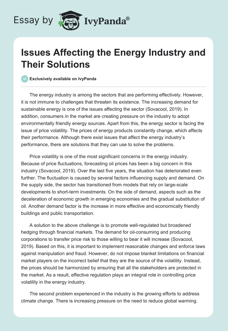 Issues Affecting the Energy Industry and Their Solutions. Page 1