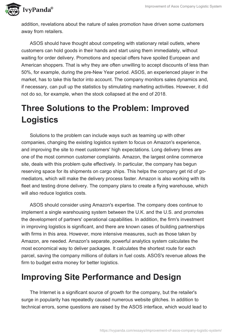 Improvement of ASOS Company Logistic System. Page 2