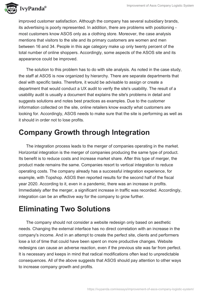 Improvement of ASOS Company Logistic System. Page 3