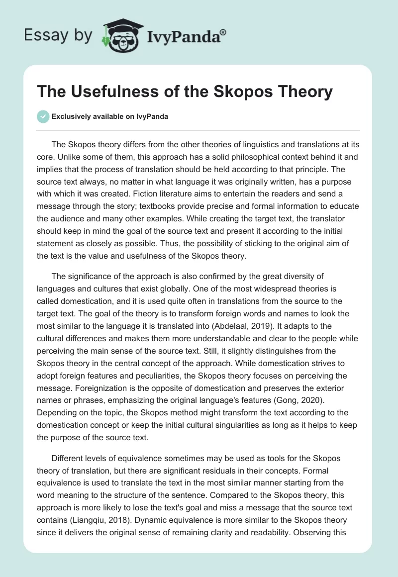 The Usefulness of the Skopos Theory. Page 1