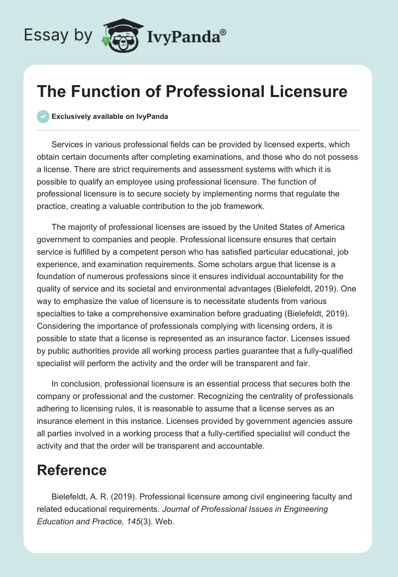 The Function of Professional Licensure. Page 1