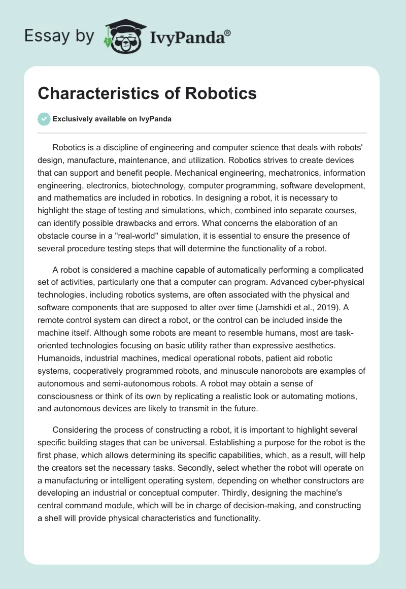 Characteristics of Robotics. Page 1