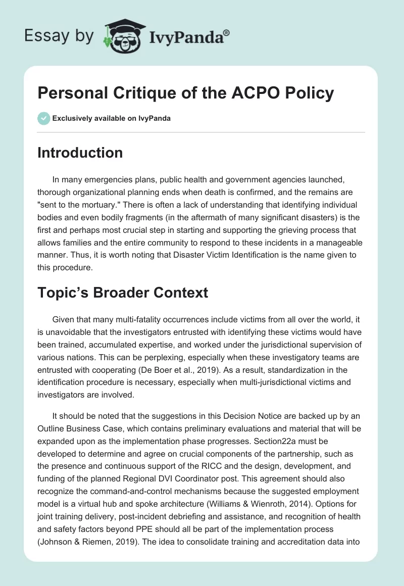 Personal Critique of the ACPO Policy. Page 1