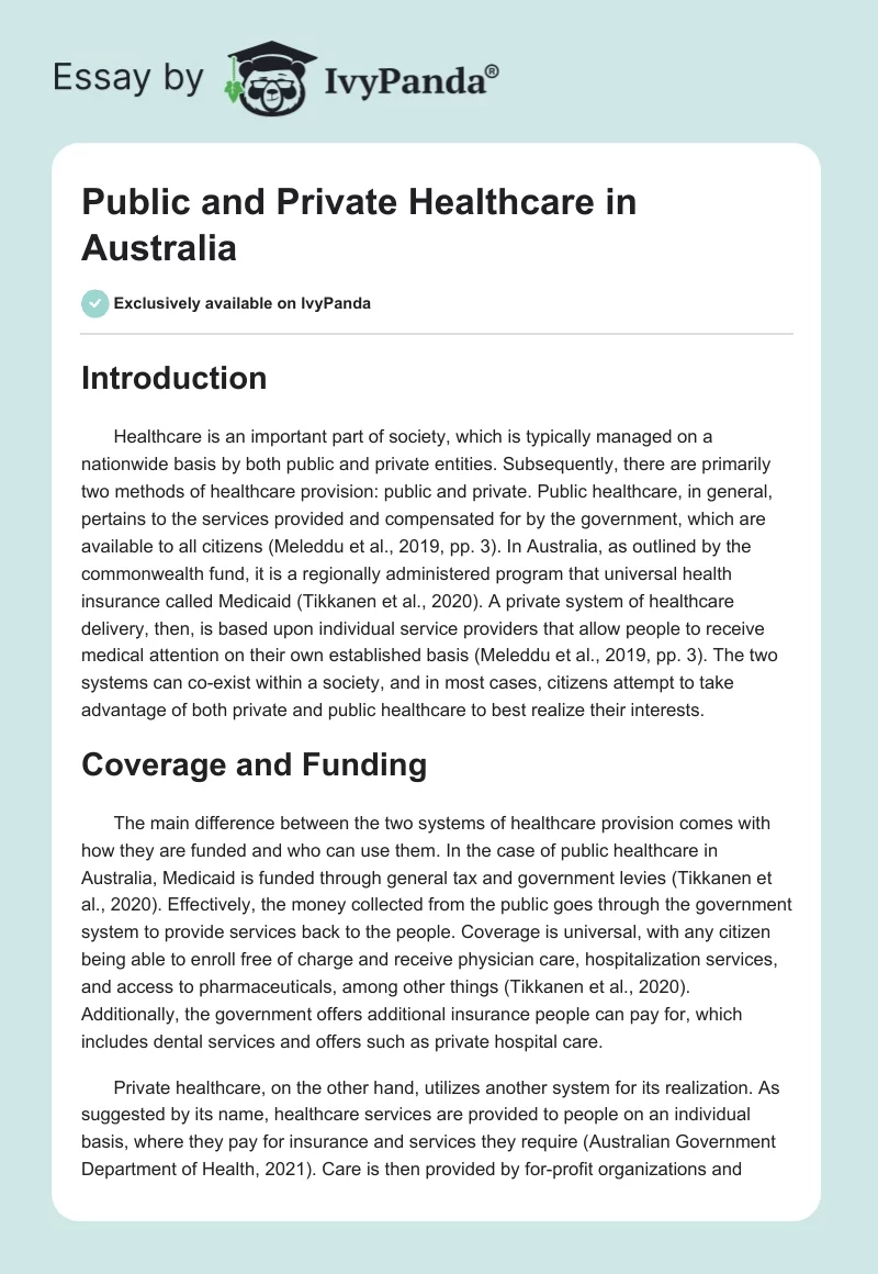 Public and Private Healthcare in Australia. Page 1