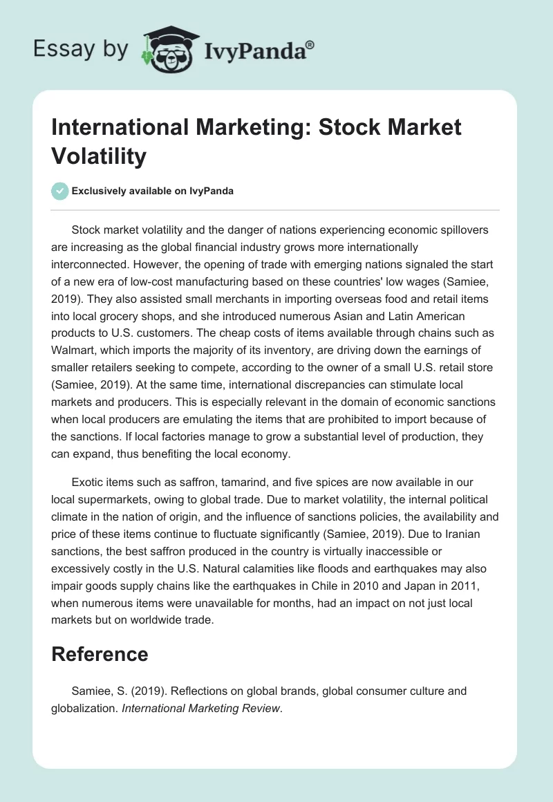 International Marketing: Stock Market Volatility. Page 1