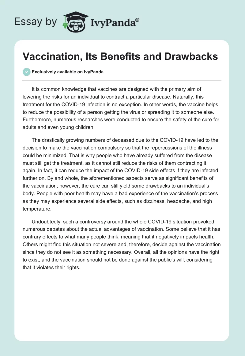 Vaccination, Its Benefits and Drawbacks. Page 1