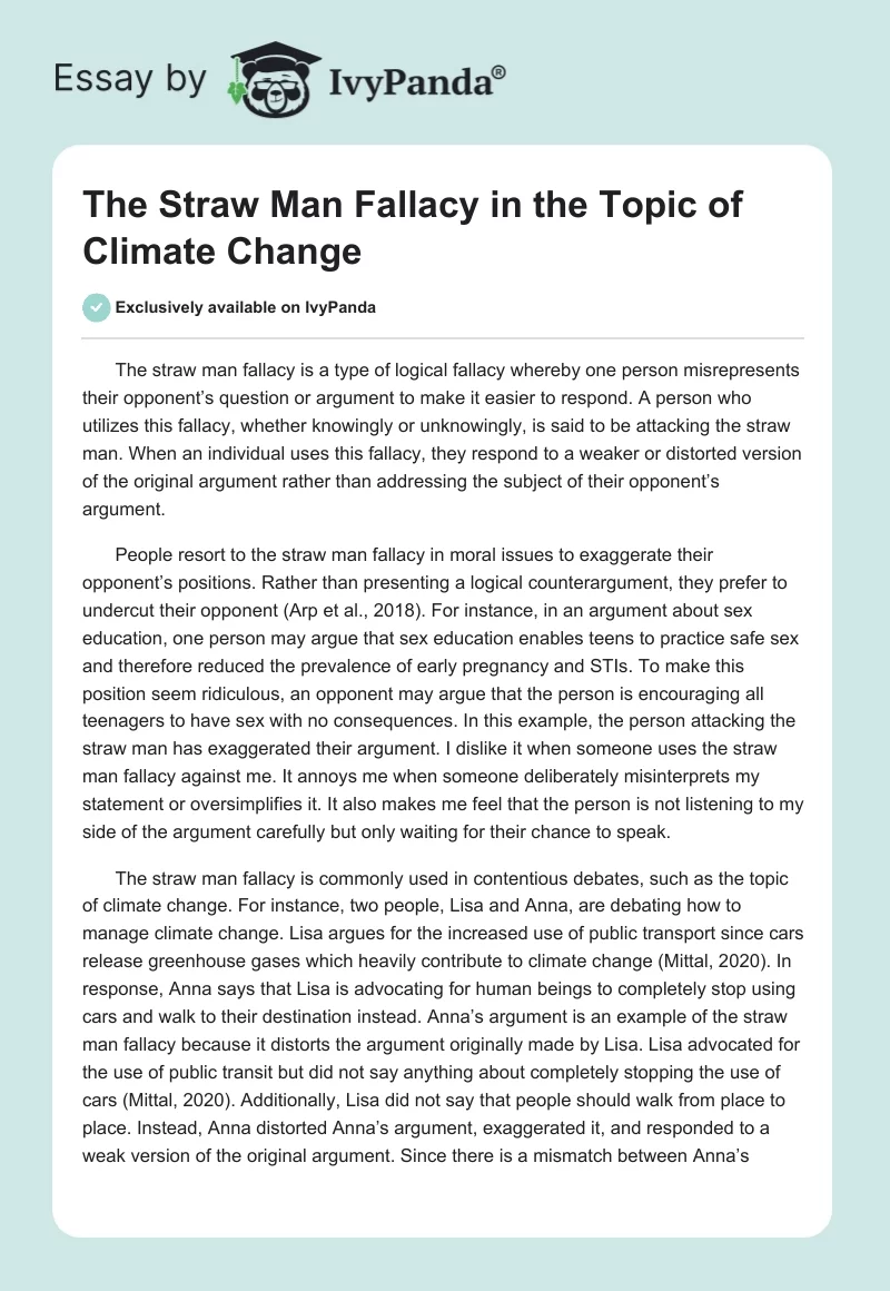 The Straw Man Fallacy in the Topic of Climate Change. Page 1