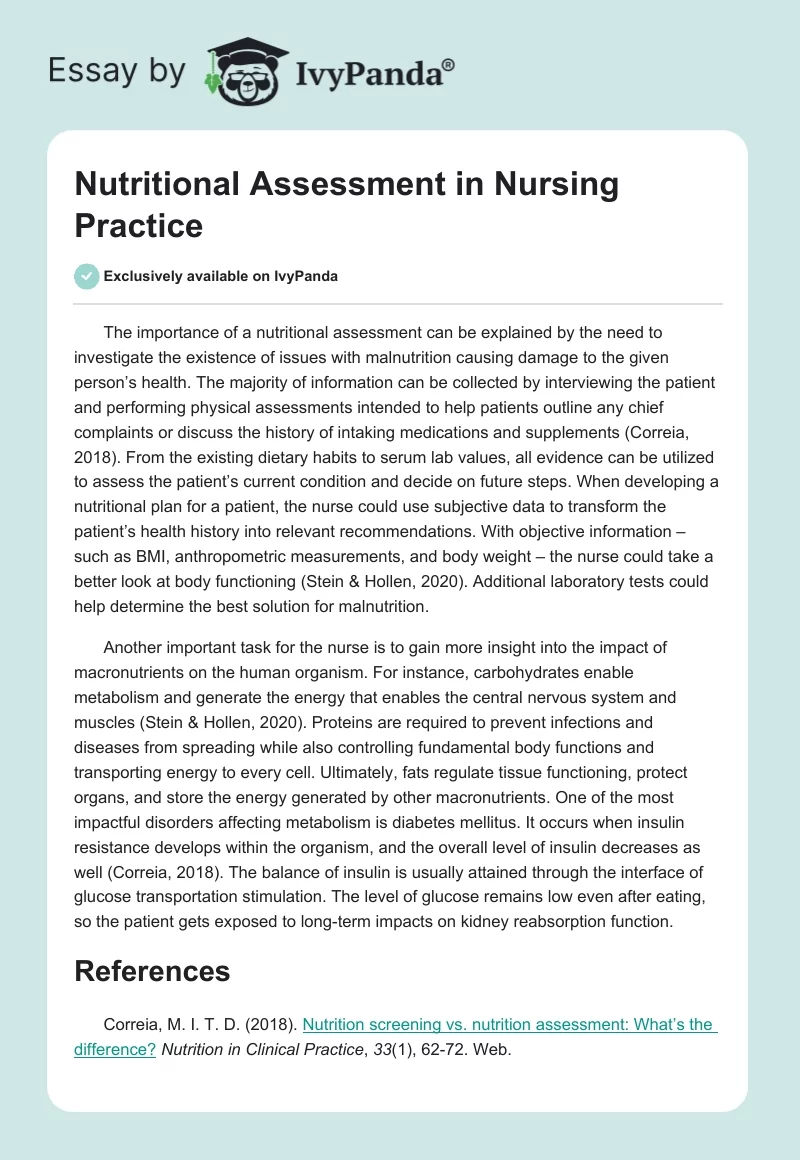 Nutritional Assessment in Nursing Practice. Page 1