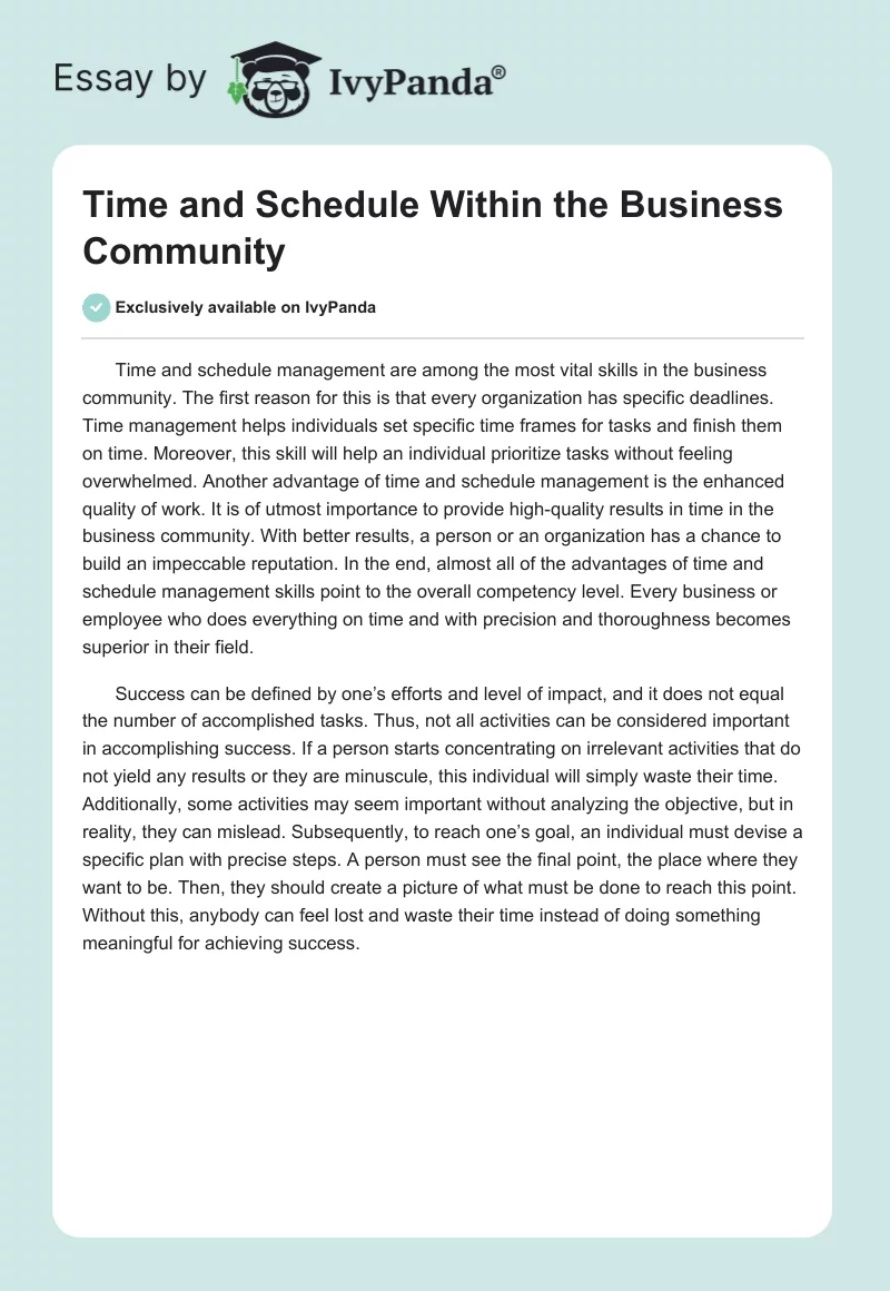 Time and Schedule Within the Business Community. Page 1