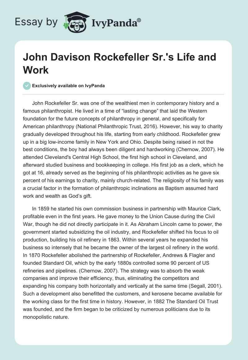 John Davison Rockefeller Sr.'s Life and Work. Page 1