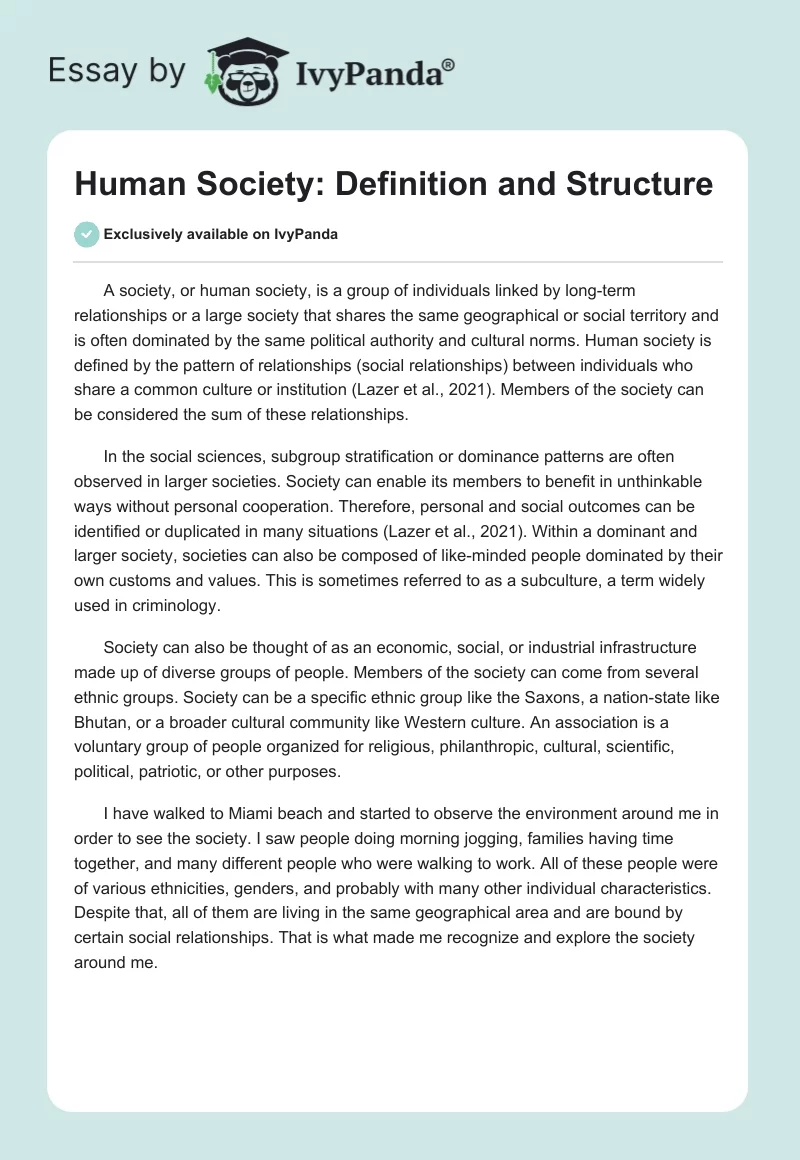 Human Society: Definition and Structure. Page 1