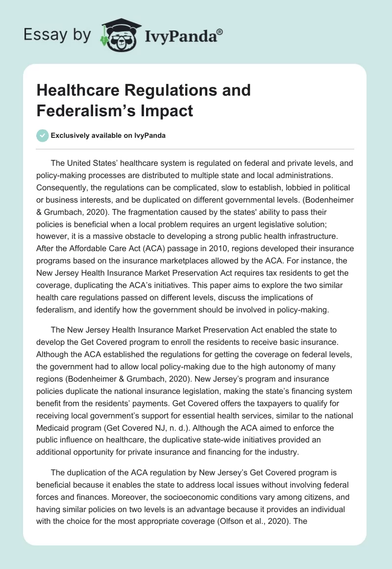 Healthcare Regulations and Federalism’s Impact. Page 1