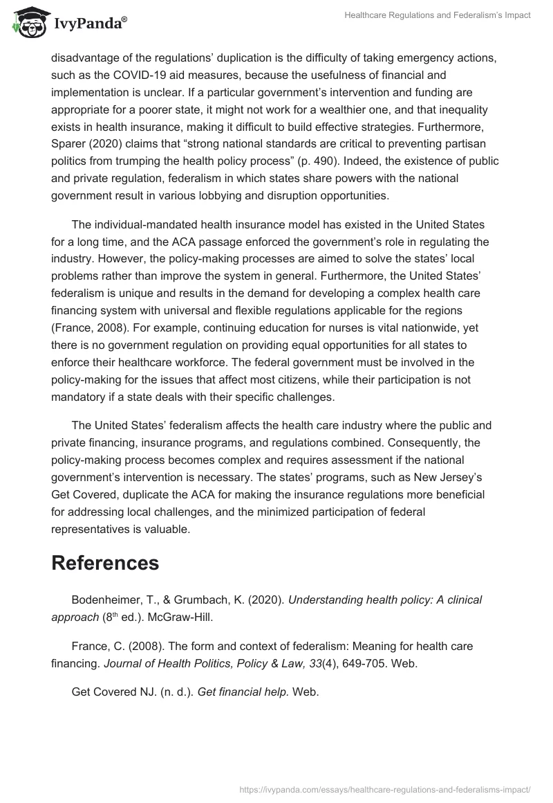 Healthcare Regulations and Federalism’s Impact. Page 2