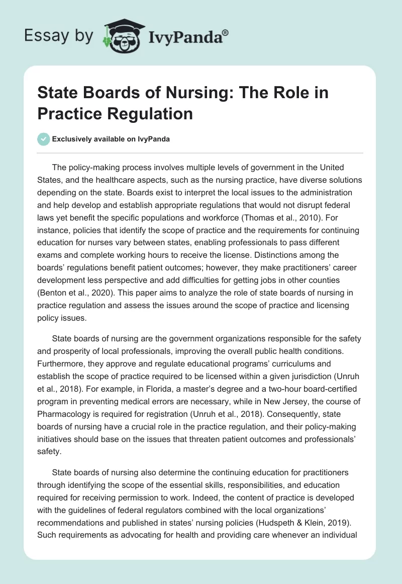State Boards of Nursing: The Role in Practice Regulation. Page 1