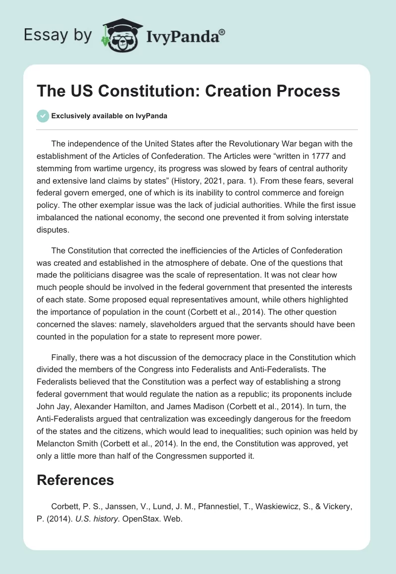 The US Constitution: Creation Process. Page 1
