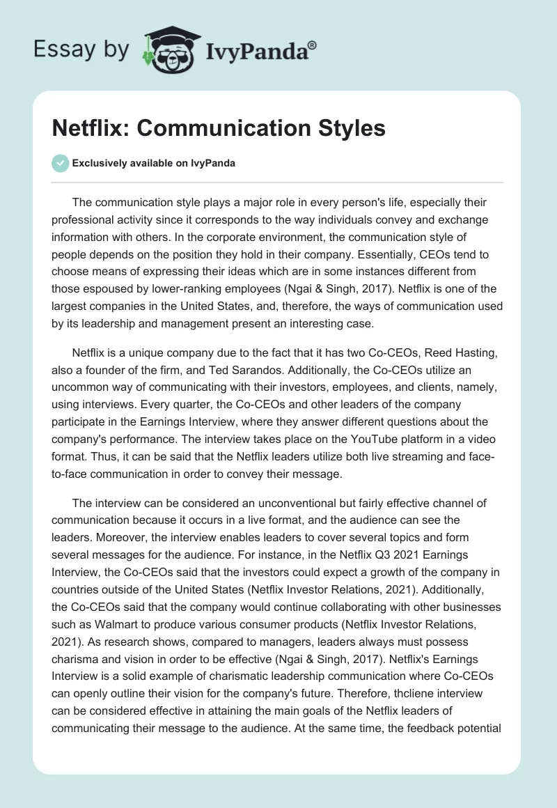 Netflix: Communication Styles. Page 1