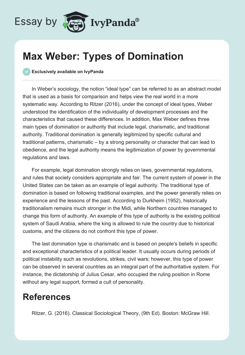 Max Weber: Types of Domination. Page 1
