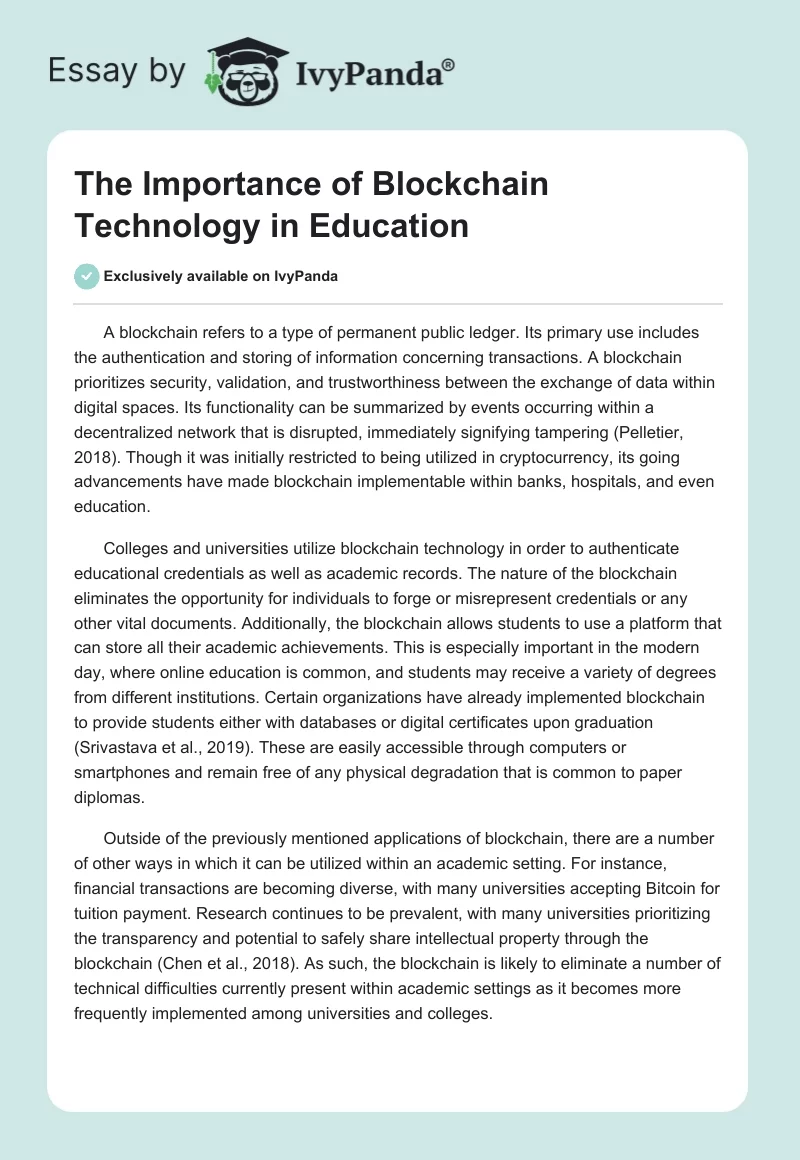 The Importance of Blockchain Technology in Education. Page 1
