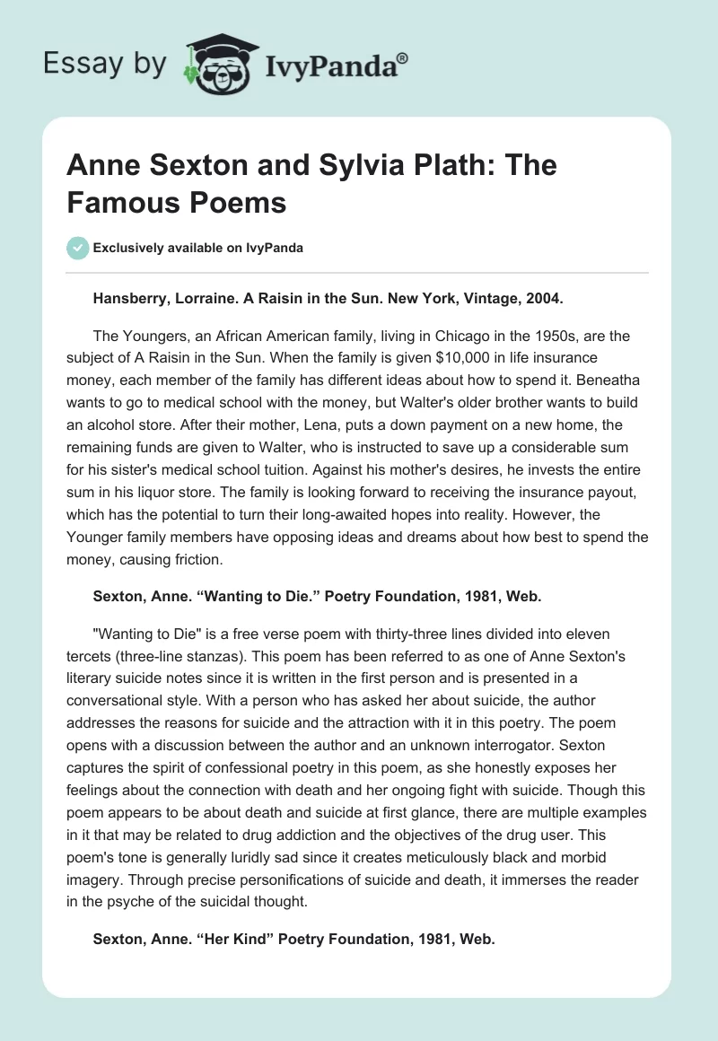 Anne Sexton and Sylvia Plath: The Famous Poems. Page 1