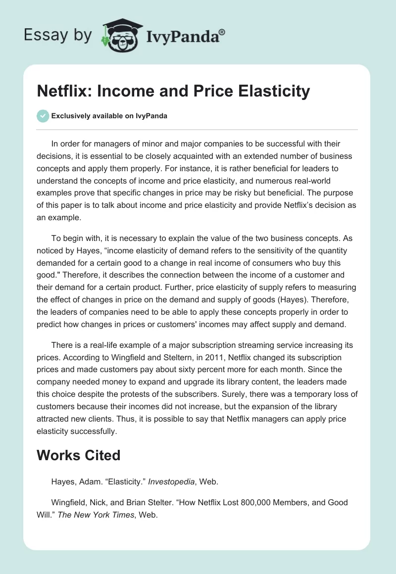Netflix: Income and Price Elasticity. Page 1