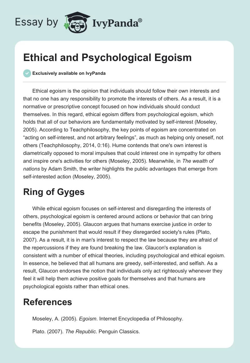 Ethical and Psychological Egoism. Page 1