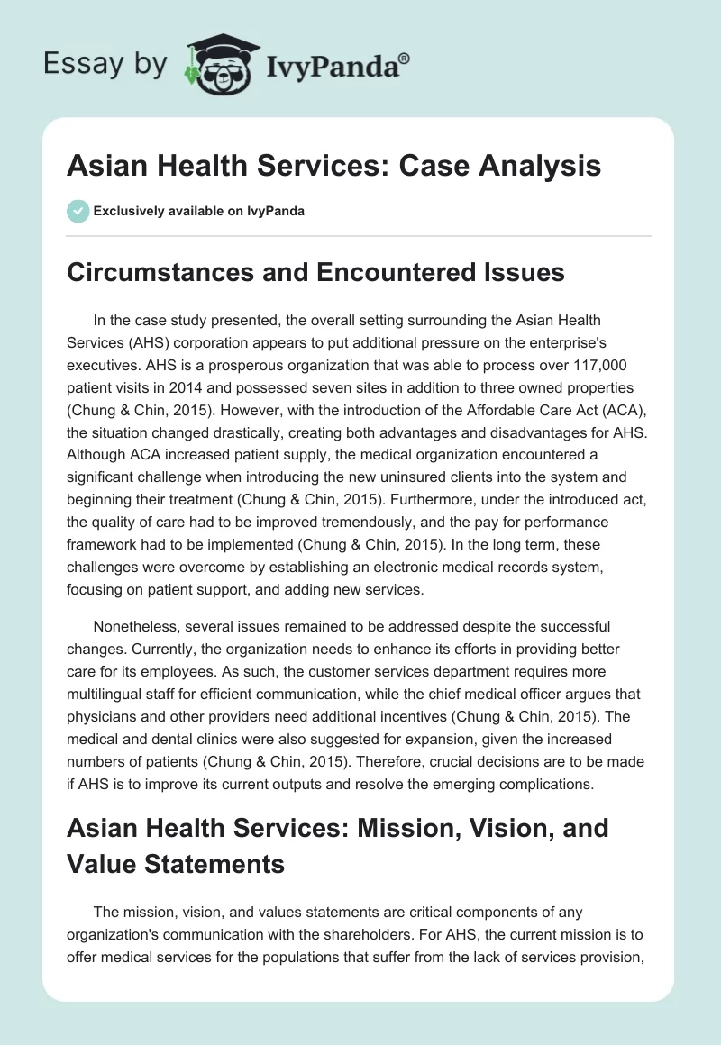 Asian Health Services: Case Analysis. Page 1