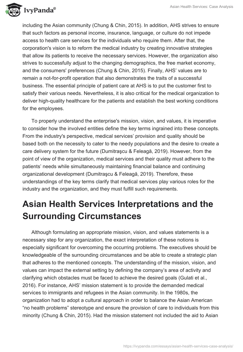 Asian Health Services: Case Analysis. Page 2