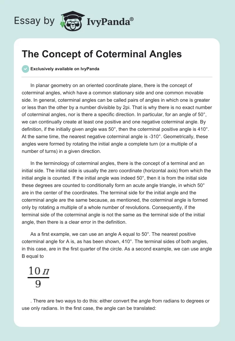 The Concept of Coterminal Angles. Page 1