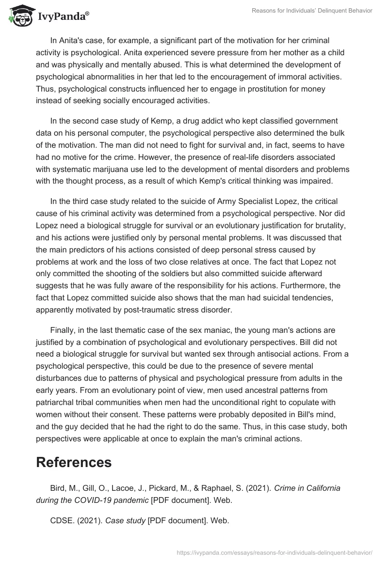 Reasons for Individuals’ Delinquent Behavior. Page 4