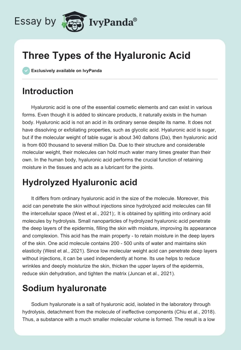 Three Types of the Hyaluronic Acid. Page 1