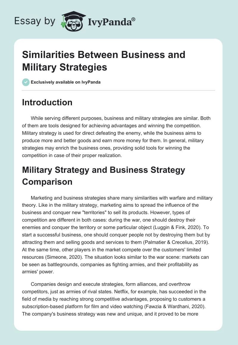 Similarities Between Business and Military Strategies. Page 1