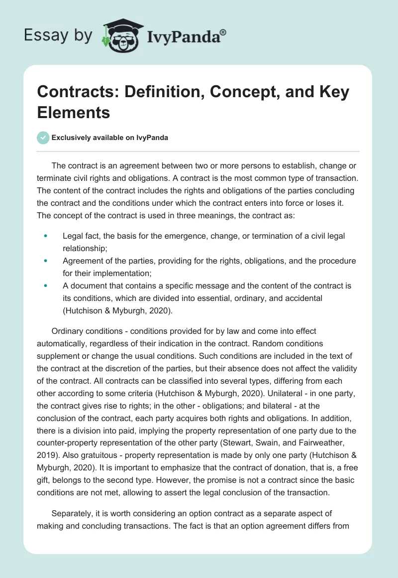 Contracts: Definition, Concept, and Key Elements. Page 1