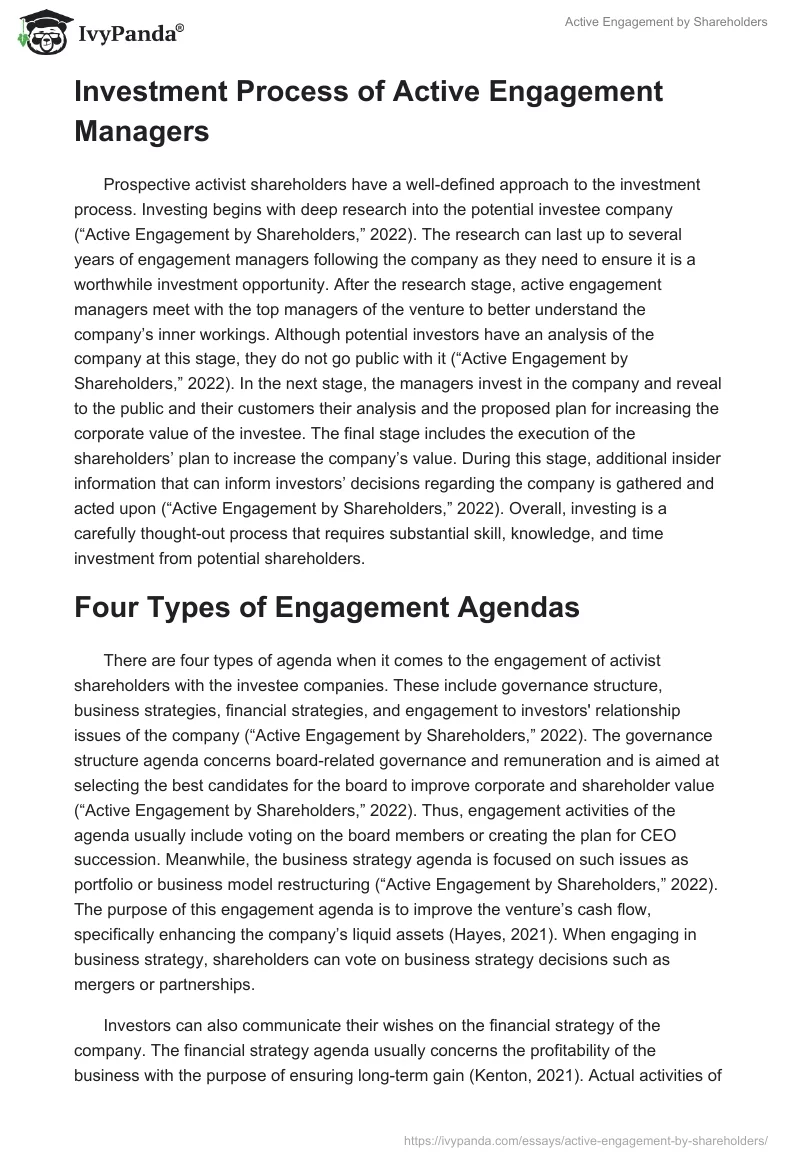 Active Engagement by Shareholders. Page 2