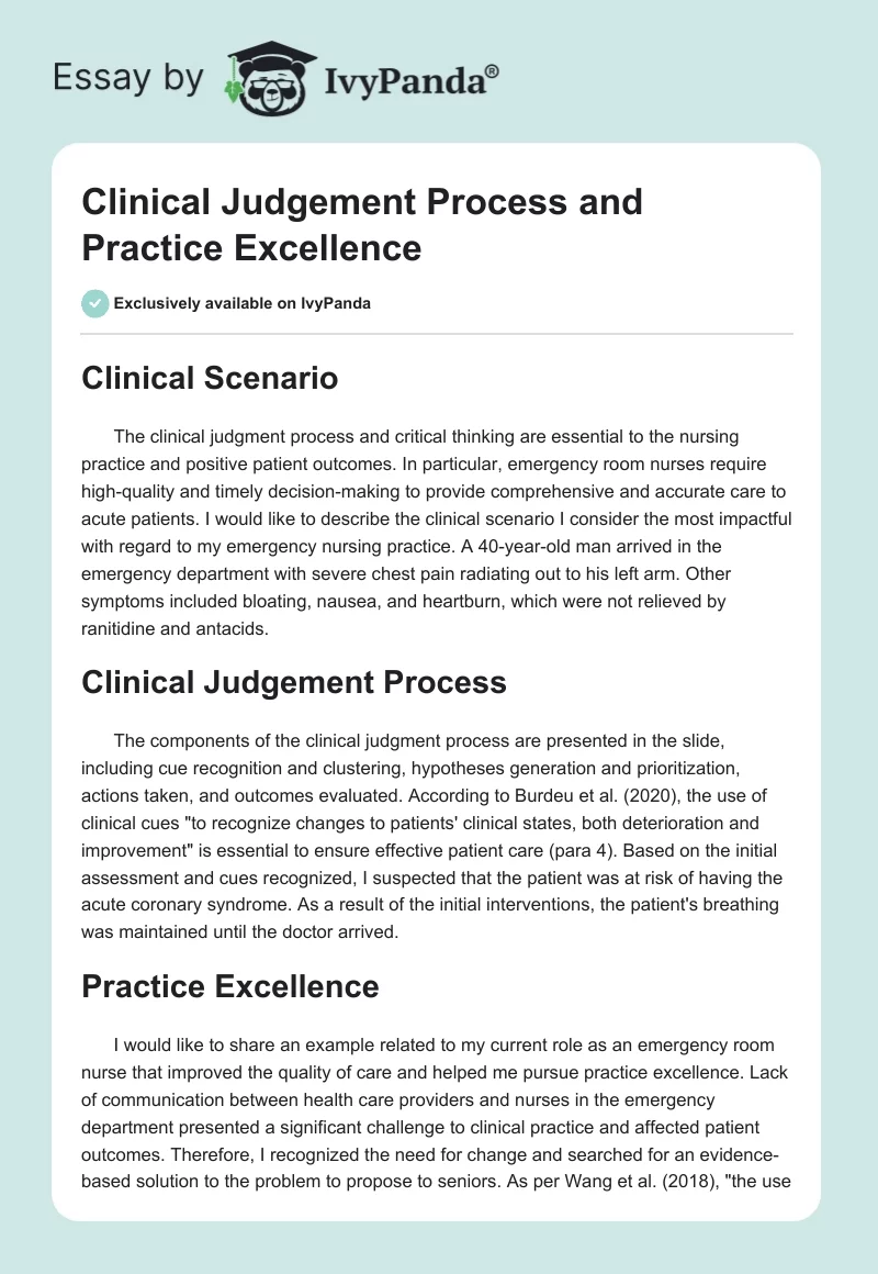 Clinical Judgement Process and Practice Excellence. Page 1
