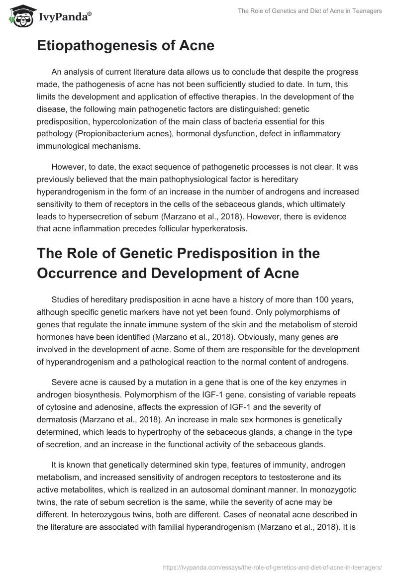 The Role of Genetics and Diet of Acne in Teenagers. Page 5