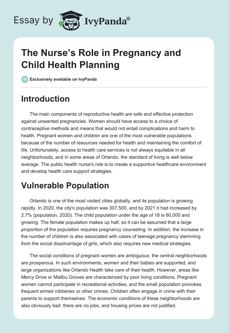 The Nurse’s Role in Pregnancy and Child Health Planning. Page 1