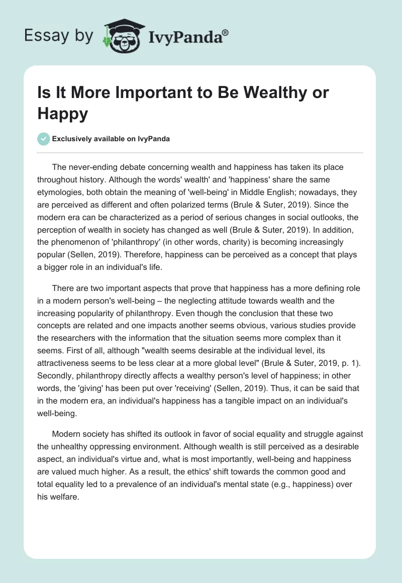 Is It More Important to Be Wealthy or Happy. Page 1