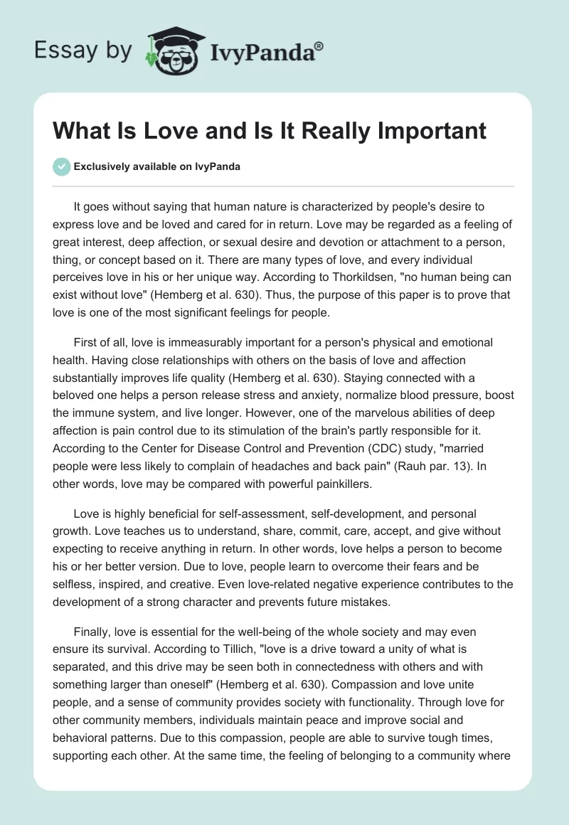 What Is Love and Is It Really Important. Page 1