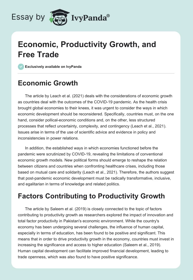 Economic, Productivity Growth, and Free Trade. Page 1