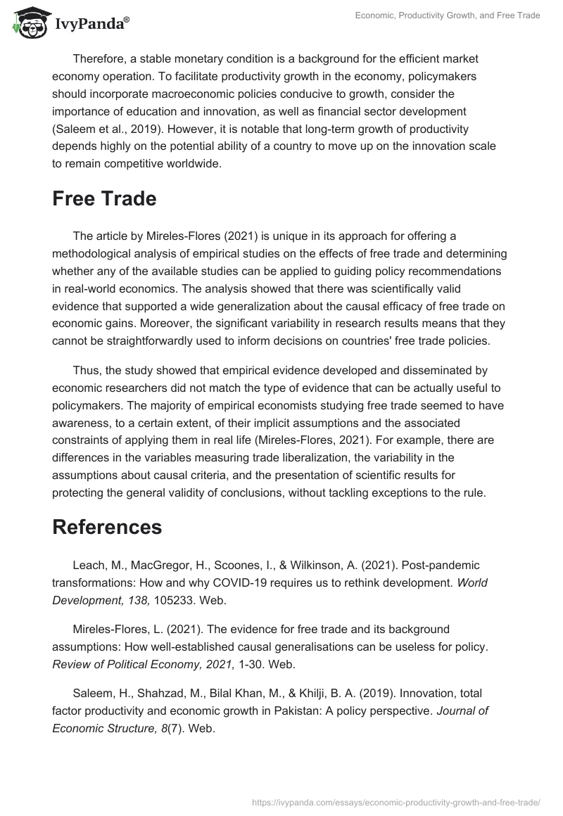 Economic, Productivity Growth, and Free Trade. Page 2