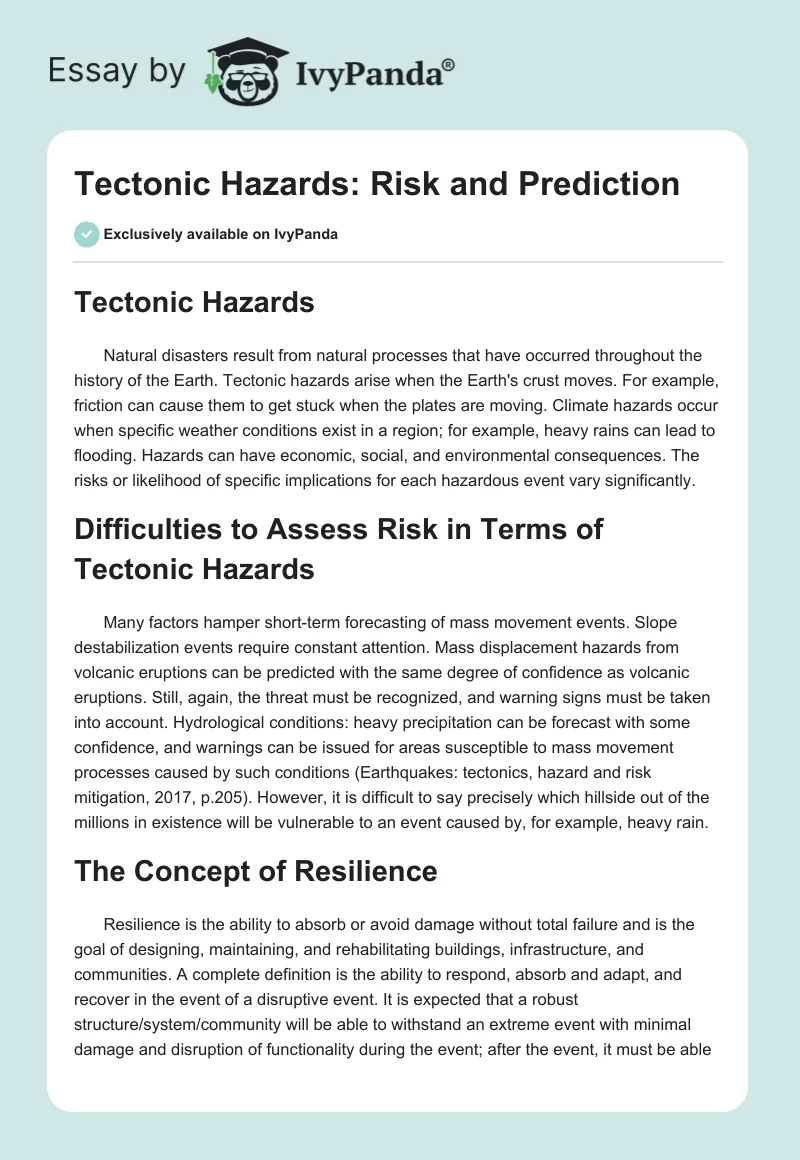 Tectonic Hazards: Risk and Prediction. Page 1