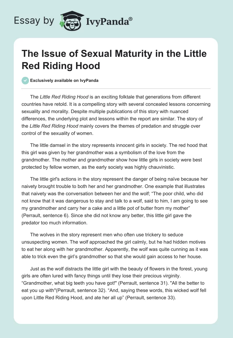 The Issue of Sexual Maturity in the "Little Red Riding Hood". Page 1