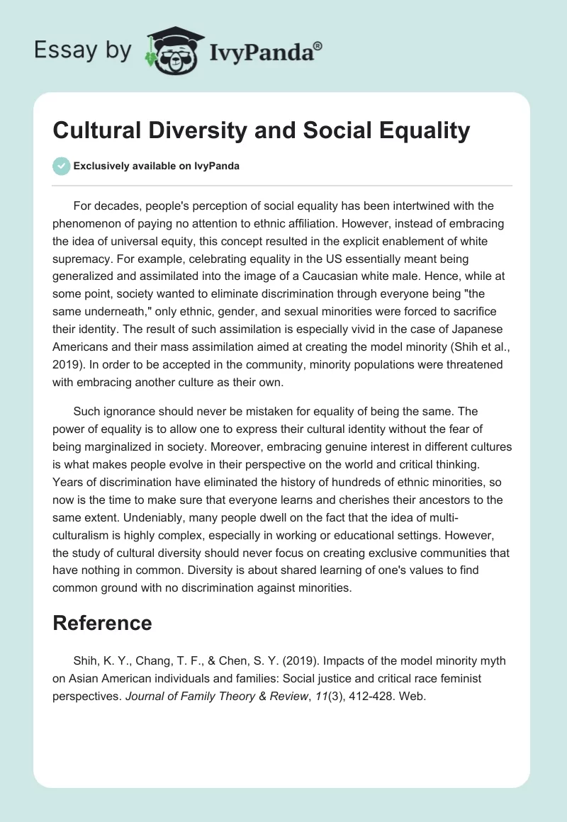 Cultural Diversity and Social Equality. Page 1