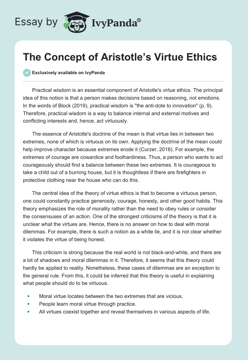The Concept of Aristotle’s Virtue Ethics. Page 1