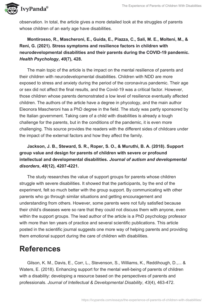 The Experience of Parents of Children With Disabilities. Page 2