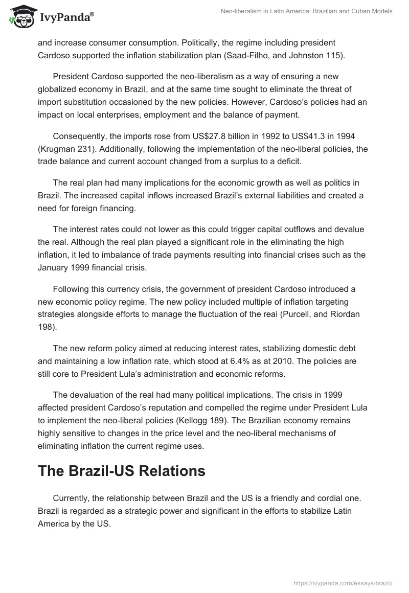 Neo-liberalism in Latin America: Brazilian and Cuban Models. Page 5