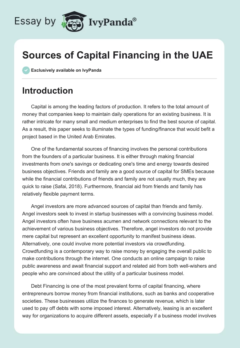 Sources of Capital Financing in the UAE. Page 1