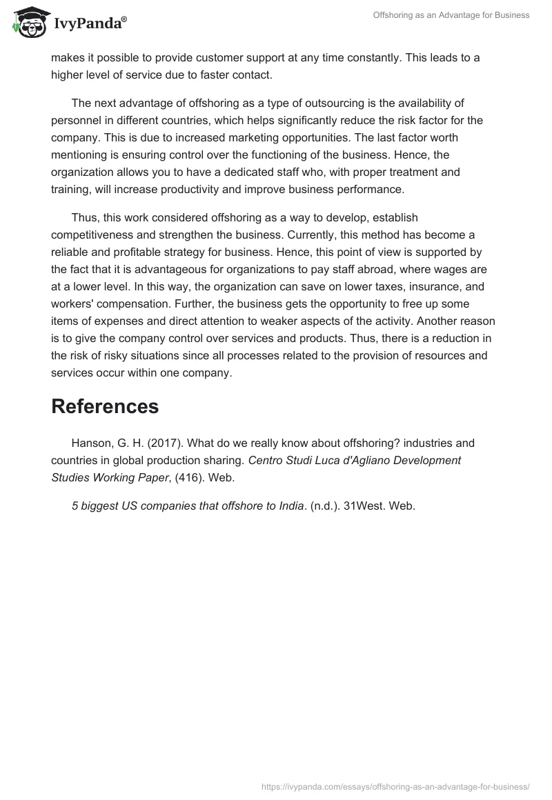 Offshoring as an Advantage for Business. Page 2