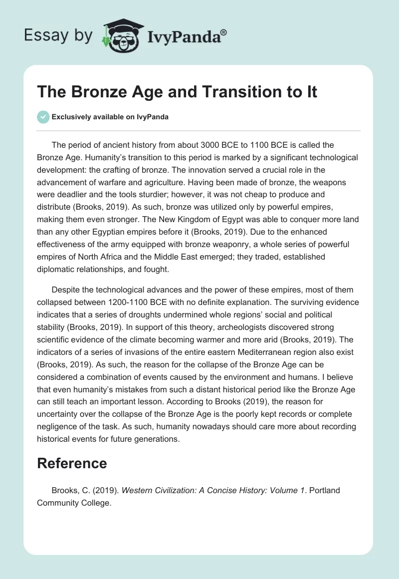 The Bronze Age and Transition to It. Page 1